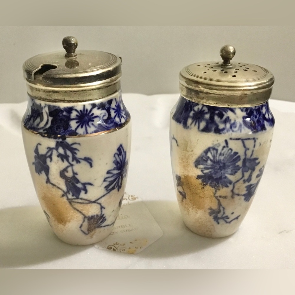 Antique George Jones & Sons England Flow Blue Condiment Pots